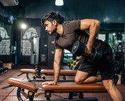 Man working out on an exercise bench