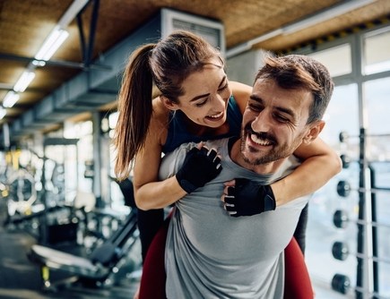 Couple exercising together and having fun!