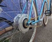 Close-up of the rear wheel on an electric bike