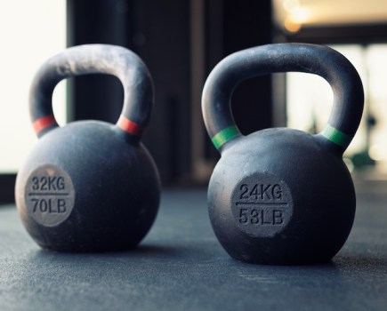 Two kettlebells on the floor
