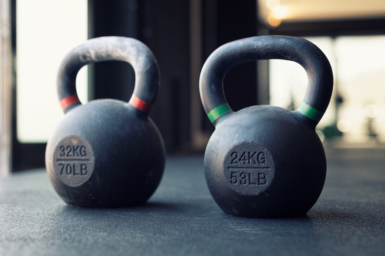 Two kettlebells on the floor