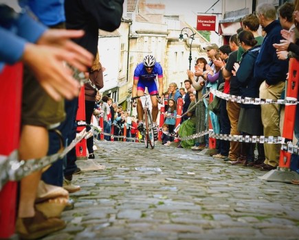 Cyclist racing a hill climb event