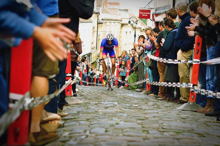 Cyclist racing a hill climb event