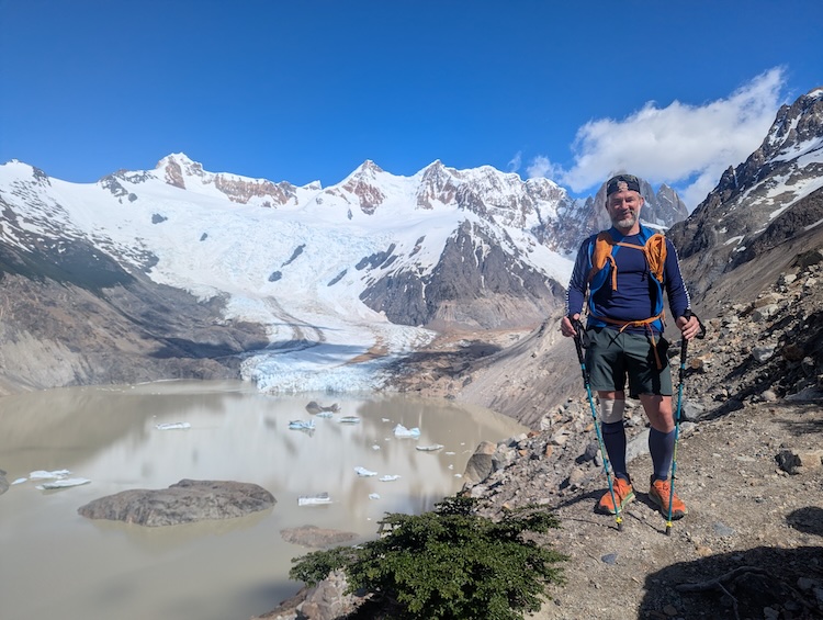 Author standing in front of a glacier in Patagonia