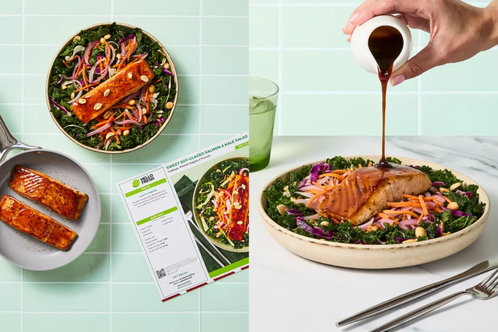 HelloFresh meal delivery service salmon and greens meal