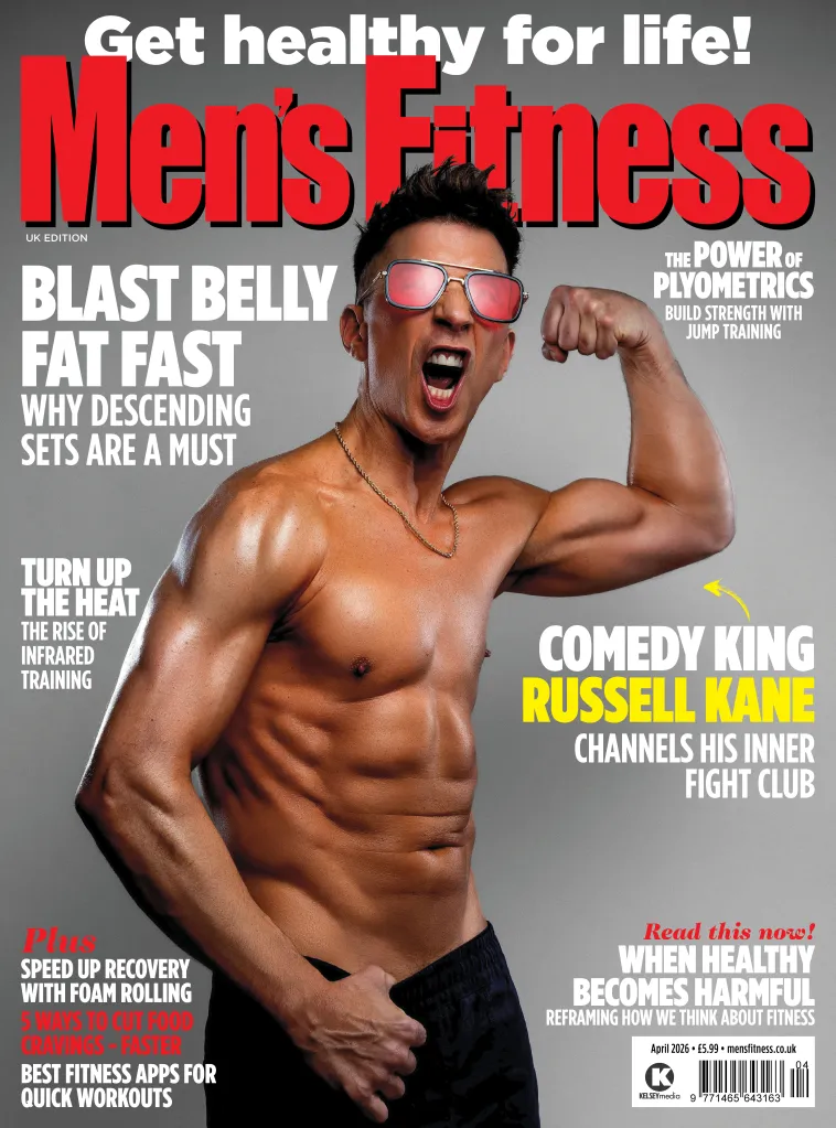 Comedian Russel Kane on the April issue 2026 of Men's Fitness magazine cover.