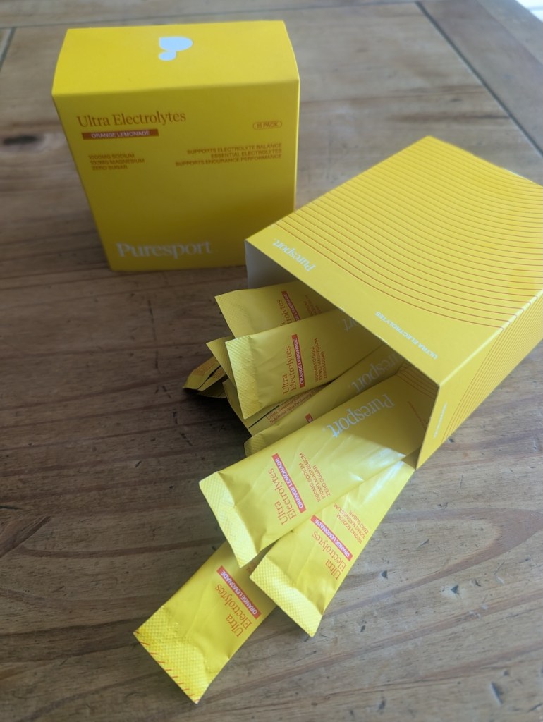 Electrolyte sachets in a box on a table